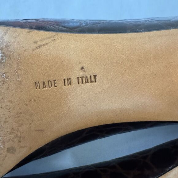 Salvatore Ferragamo Brown Croc Embossed Leather Low Heel Pumps Women 8 AAA - Picture 15 of 16